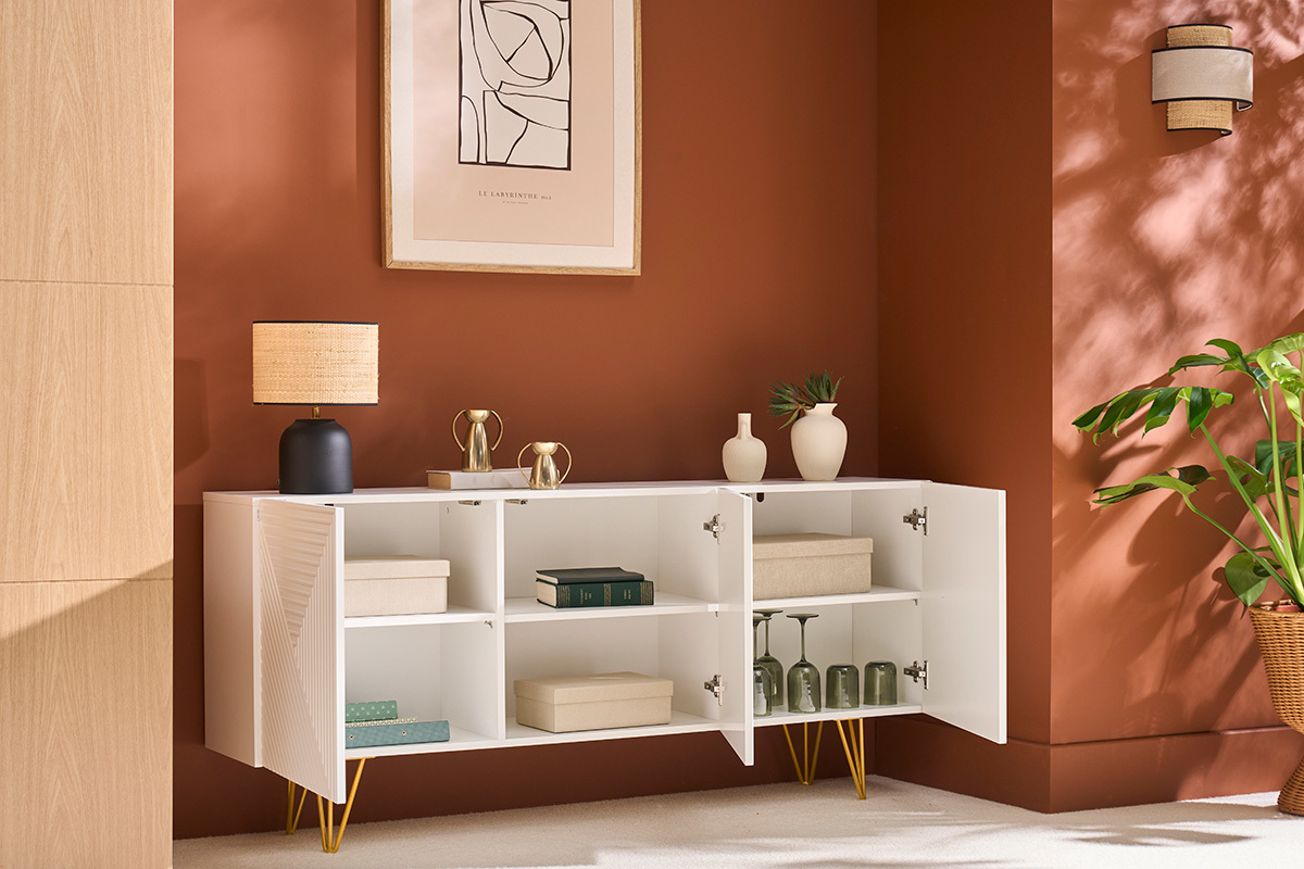 Credenza design bianco e dorato L160 cm OZEN