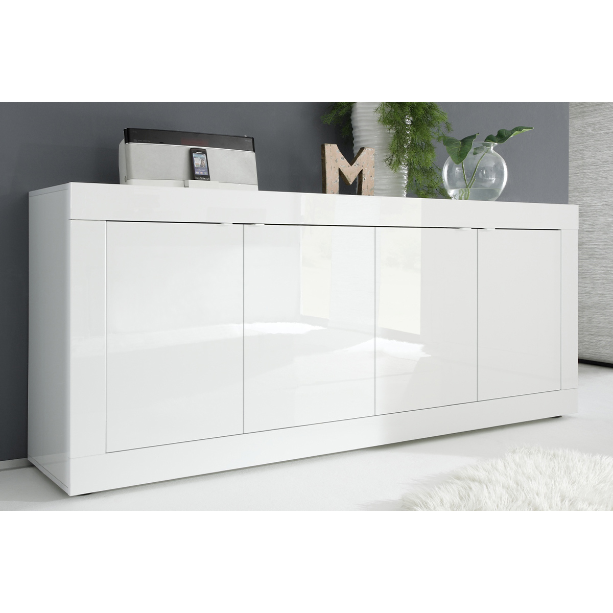 Credenza design bianco laccato lucido 4 ante L207 cm LATTE
