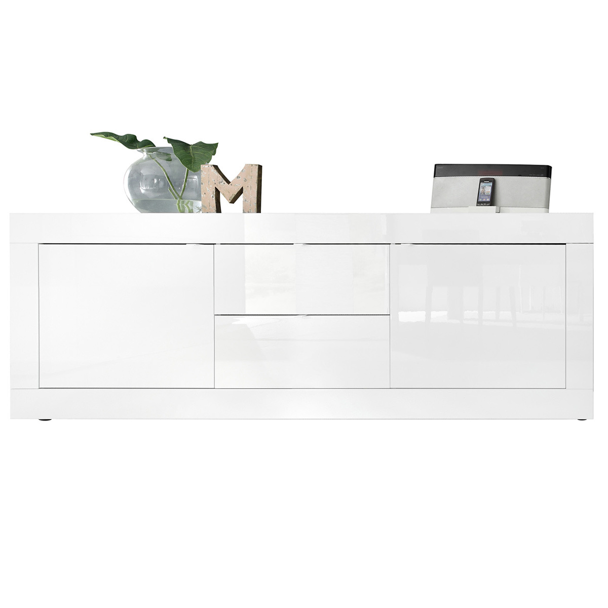 Credenza design bianco laccato lucido con cassetti L210 cm LATTE