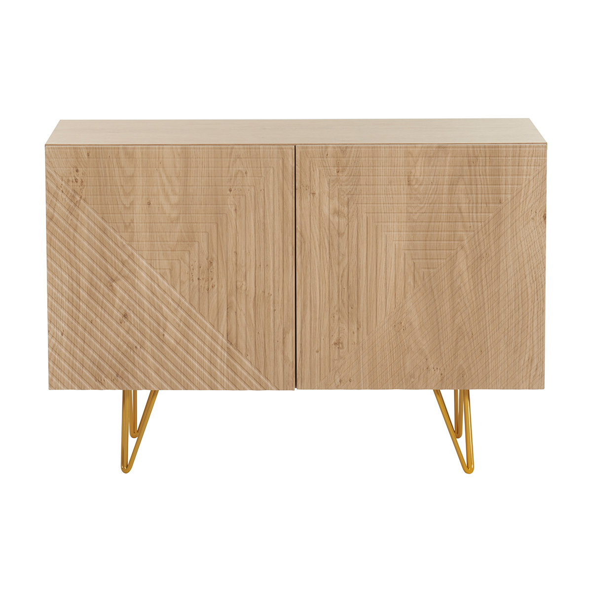 Credenza design con incisioni finitura legno chiaro rovere e metallo dorato 2 ante L107 cm OZEN