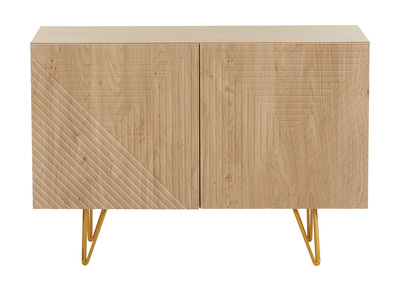 Credenza design con incisioni finitura legno chiaro rovere e metallo dorato 2 ante L107 cm OZEN