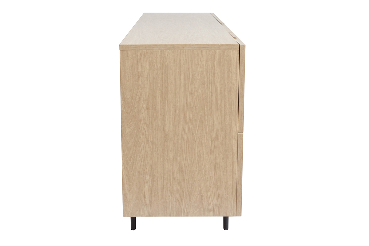 Credenza design finitura legno chiaro rovere e metallo nero 2 ante 4 cassetti L180 cm ALASKA