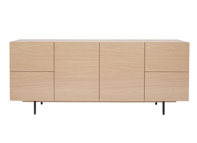 Credenza design finitura legno chiaro rovere e metallo nero 2 ante 4 cassetti L180 cm ALASKA