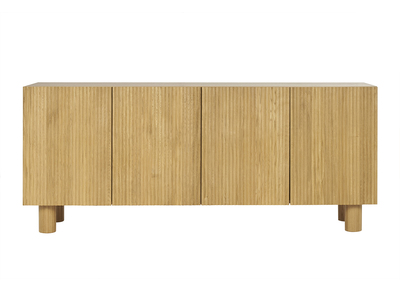 Credenza design in legno chiaro massello di rovere con incisioni 4 ante L180 cm GOSHI
