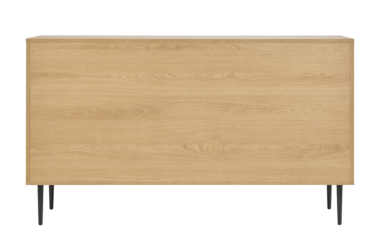 Credenza design in legno chiaro massello di rovere con incisioni e metallo nero 3 ante L135 cm ARCHIPEL