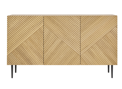 Credenza design in legno chiaro massello di rovere con incisioni e metallo nero 3 ante L135 cm ARCHIPEL