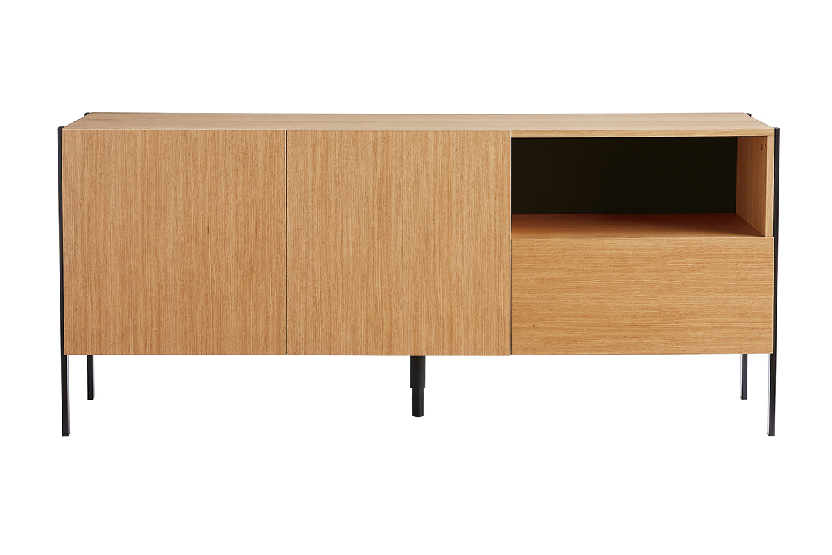 Credenza design in legno di rovere e metallo nero 2 ante 1 cassetto L175 HEDA