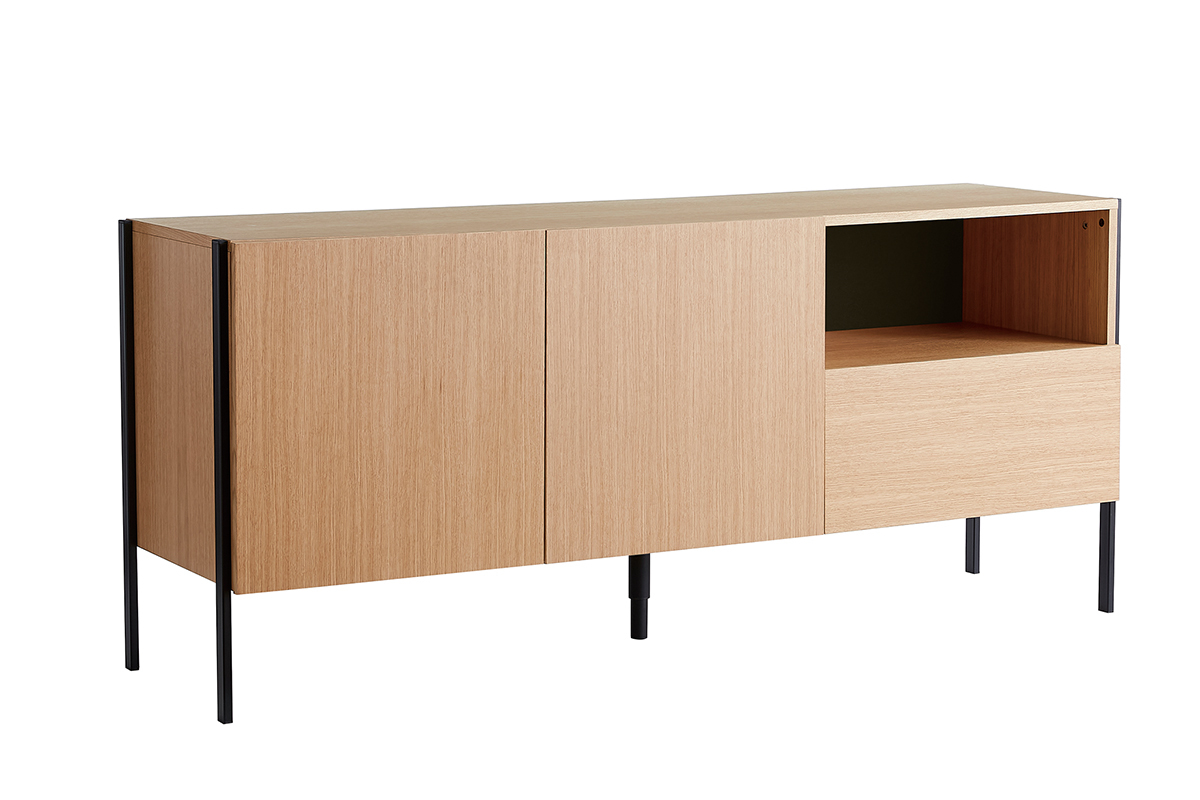 Credenza design in legno di rovere e metallo nero 2 ante 1 cassetto L175 HEDA
