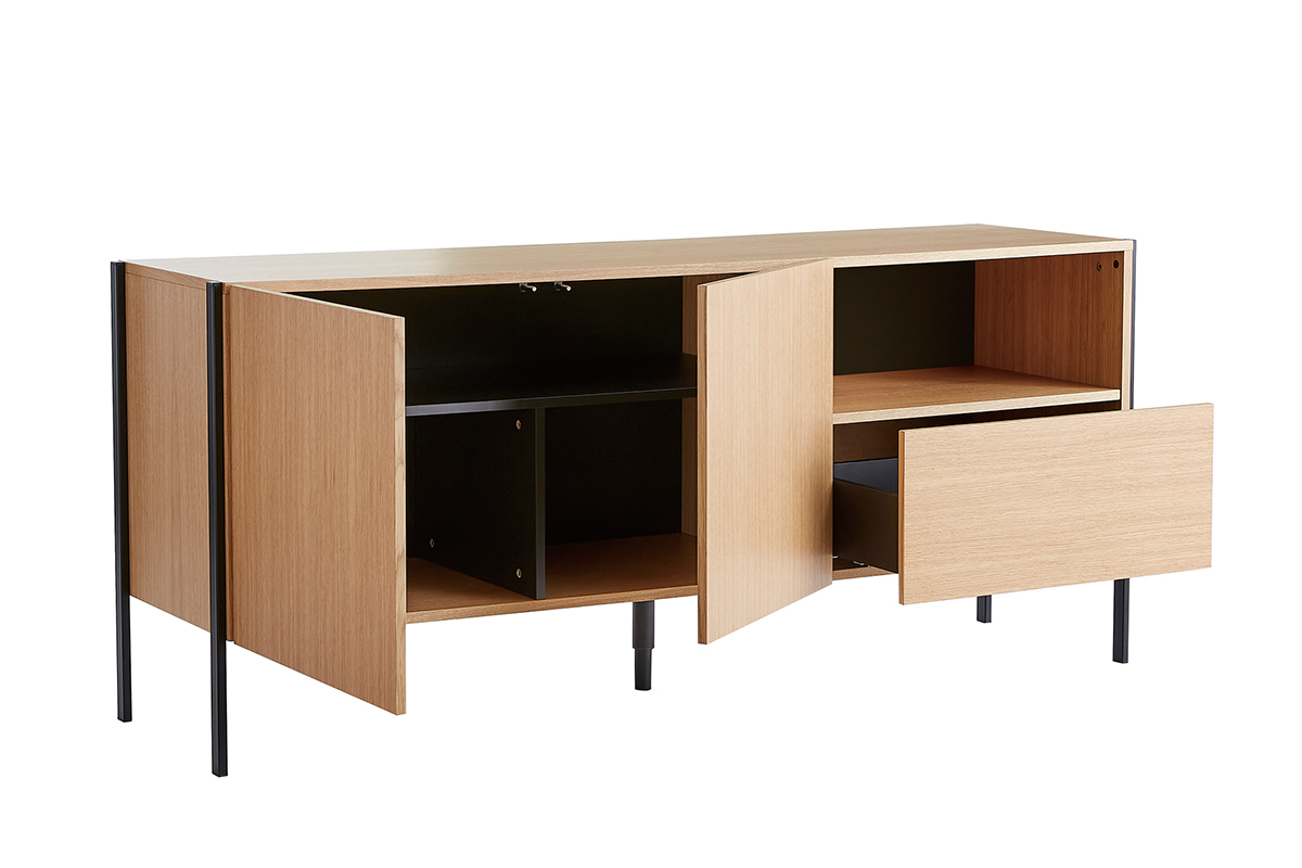 Credenza design in legno di rovere e metallo nero 2 ante 1 cassetto L175 HEDA