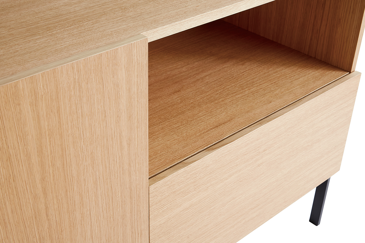 Credenza design in legno di rovere e metallo nero 2 ante 1 cassetto L175 HEDA