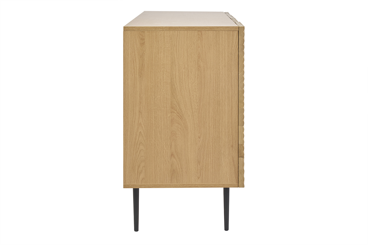 Credenza design in legno massello di rovere chiaro con incisioni e metallo nero 4 ante L180 cm ARCHIPEL