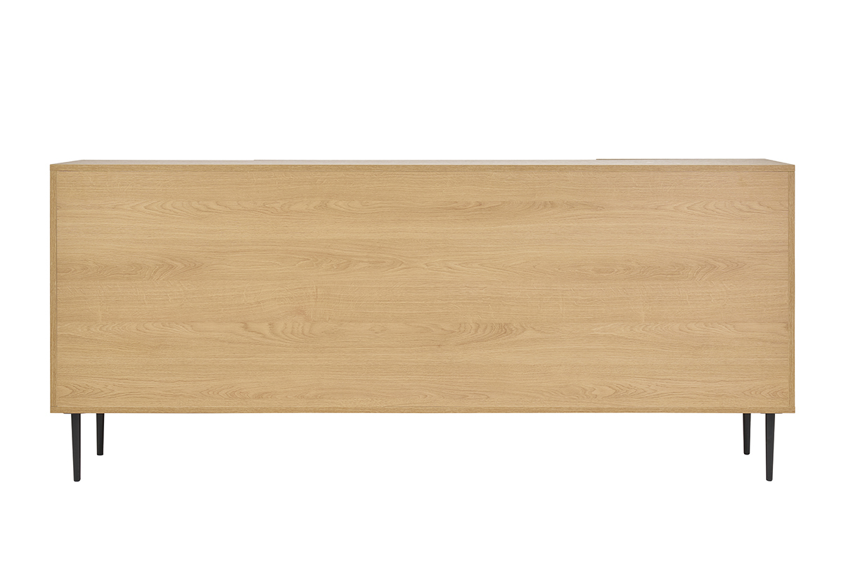 Credenza design in legno massello di rovere chiaro con incisioni e metallo nero 4 ante L180 cm ARCHIPEL
