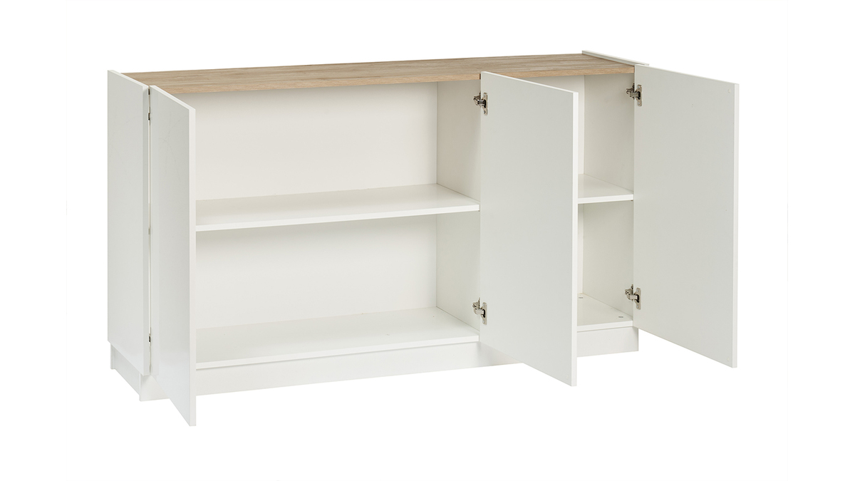 Miliboo Credenza Scandinava SID In Legno Chiaro - 195x45x72,5 Cm, 2 Ante, 3 Cassetti, Struttura Impiallacciata Rovere, Piedi In Rovere Massiccio - 3