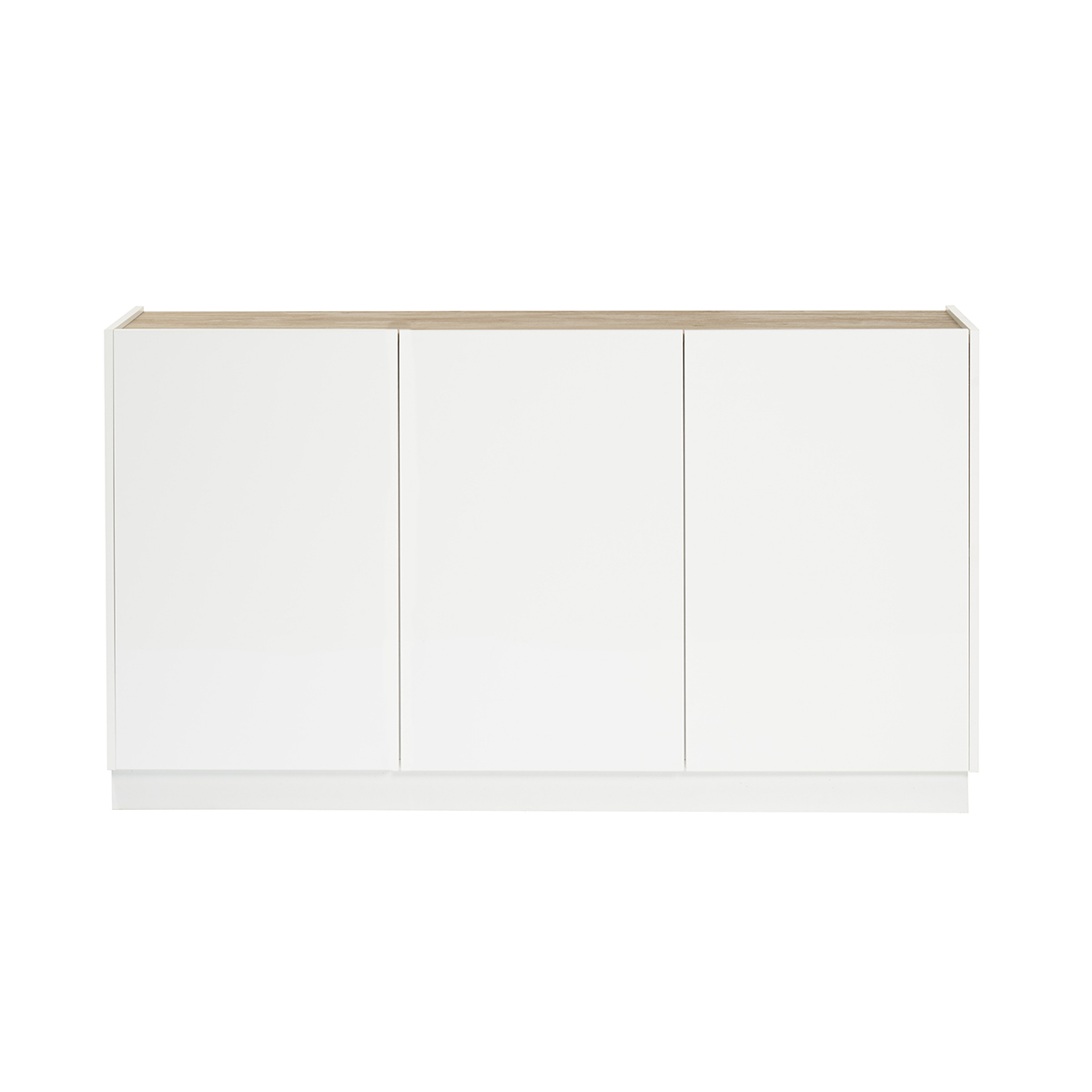 Credenza design laccato bianco lucido e legno chiaro 3 ante L155 cm NELIO