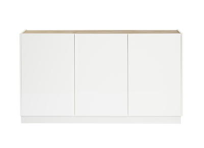 Credenza design laccato bianco lucido e legno chiaro 3 ante L155 cm NELIO
