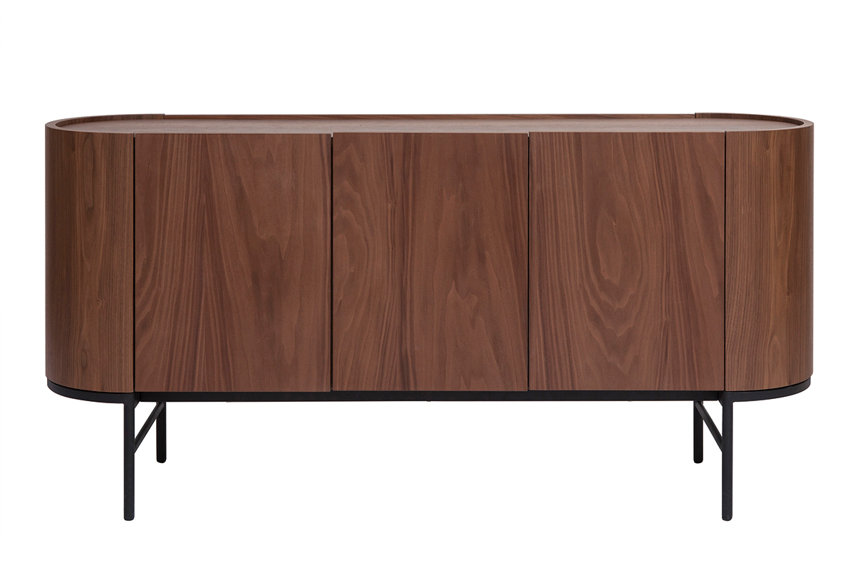 Credenza design legno scuro noce e metallo nero 3 ante L160 cm SKYE