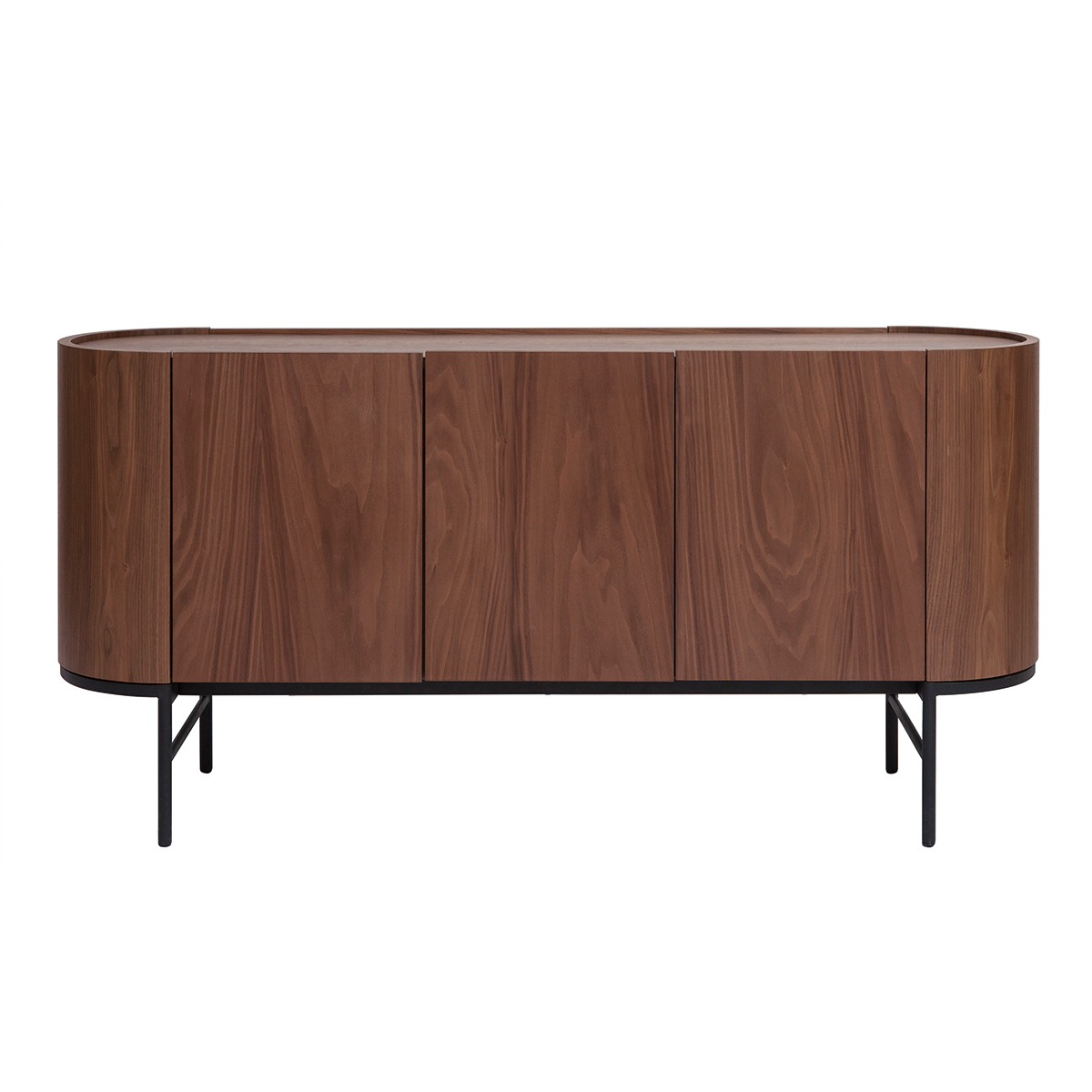 Credenza design legno scuro noce e metallo nero 3 ante L160 cm SKYE