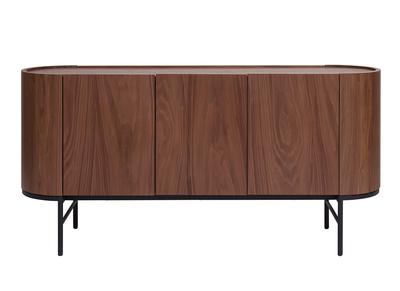 Credenza design legno scuro noce e metallo nero 3 ante L160 cm SKYE