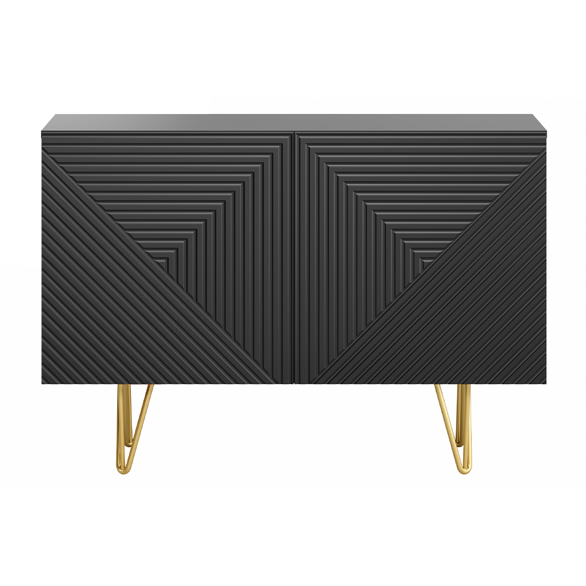 Credenza design nero e metallo dorato 2 ante L107 cm OZEN