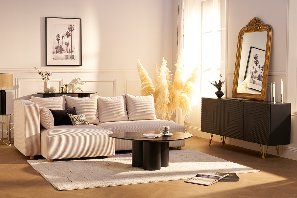 Credenza design nero e oro 3 ante L160 cm OZEN