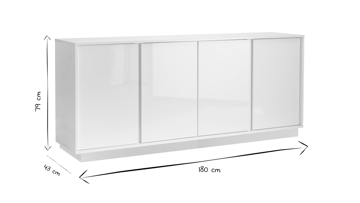 Credenza di design laccata bianca lucida L180 cm COMO