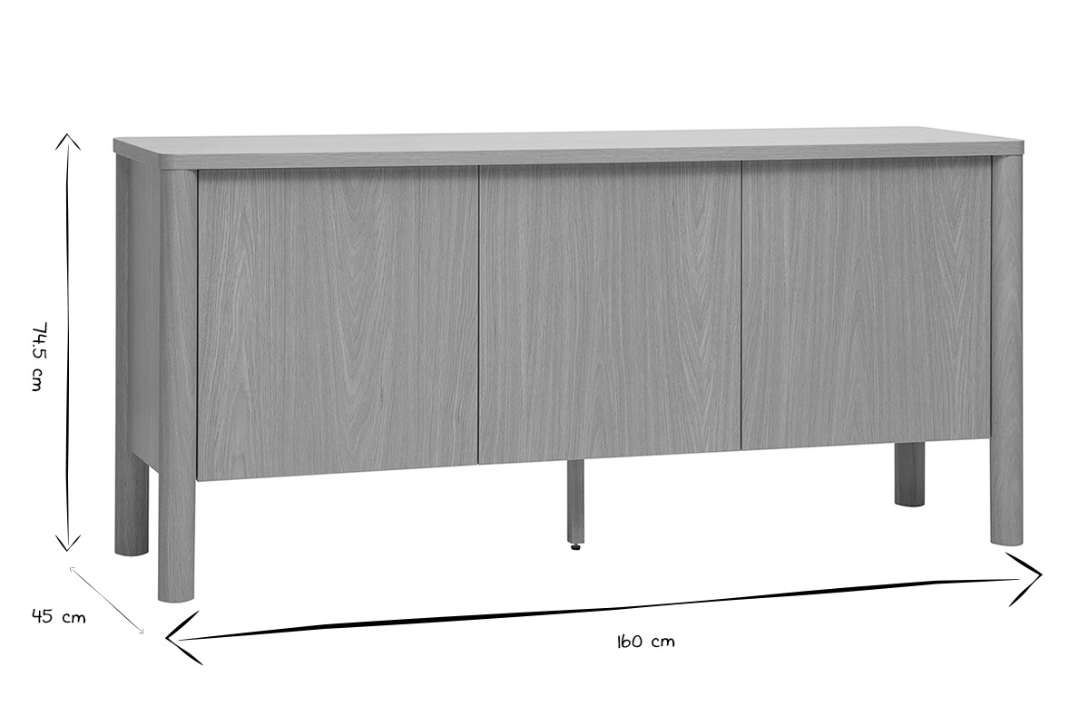 Dimensioni del buffet IZZIE in nero e bianco: 160 cm di lunghezza, 45 cm di profondit�, 74,5 cm di altezza.