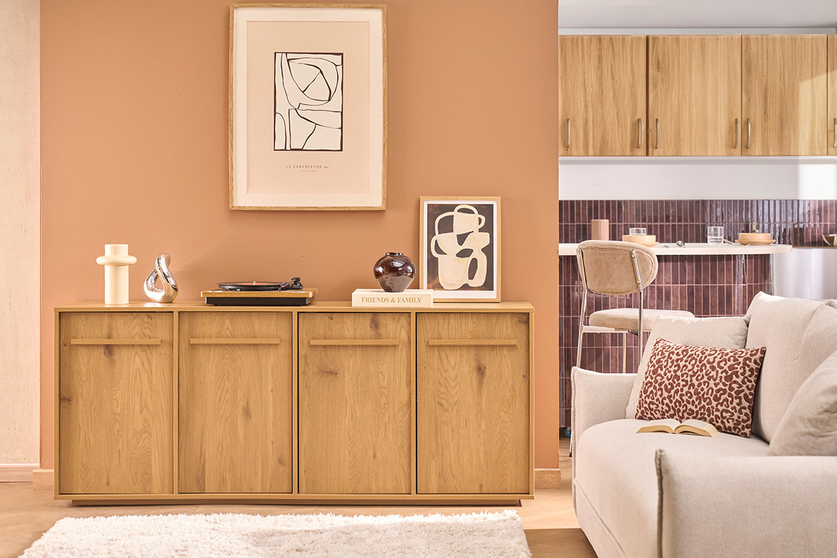 Credenza finitura legno chiaro quercia 4 ante L180 cm LOTHAIRE