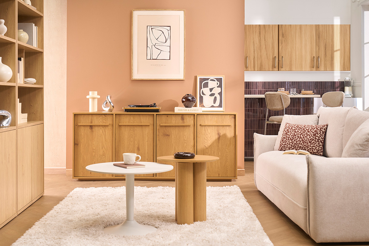 Credenza finitura legno chiaro quercia 4 ante L180 cm LOTHAIRE