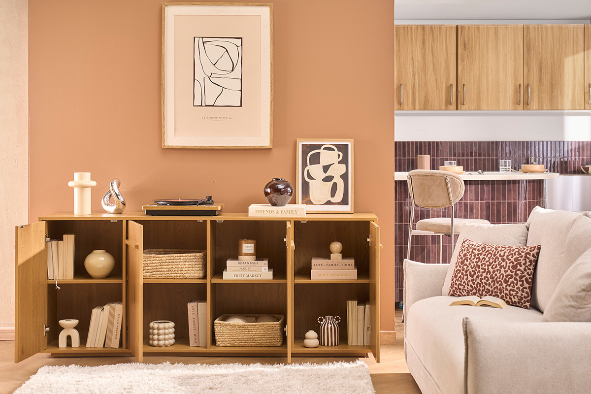 Credenza finitura legno chiaro quercia 4 ante L180 cm LOTHAIRE