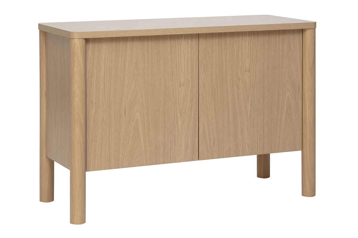 Credenza IZZIE in legno chiaro di quercia, 2 ante, vista in tre quarti, dimensioni L110 cm.