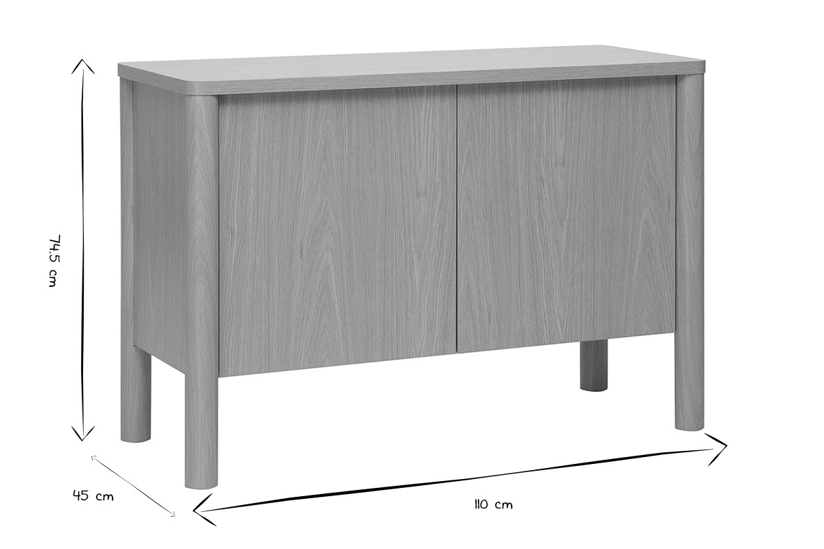 Dimensioni del buffet IZZIE in nero e bianco: 110 cm di larghezza, 45 cm di profondit�, 74,5 cm di altezza.