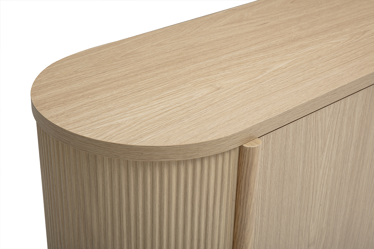 Vista superiore del buffet PAOLINE in rovere chiaro con bordi arrotondati e scanalature verticali