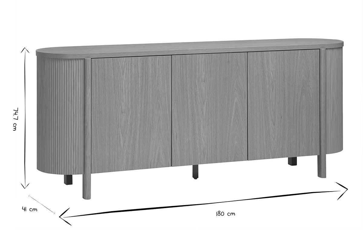 Credenza in legno chiaro di quercia PAOLINE, dimensioni: L180 cm, H74.7 cm, P41 cm, in bianco e nero.