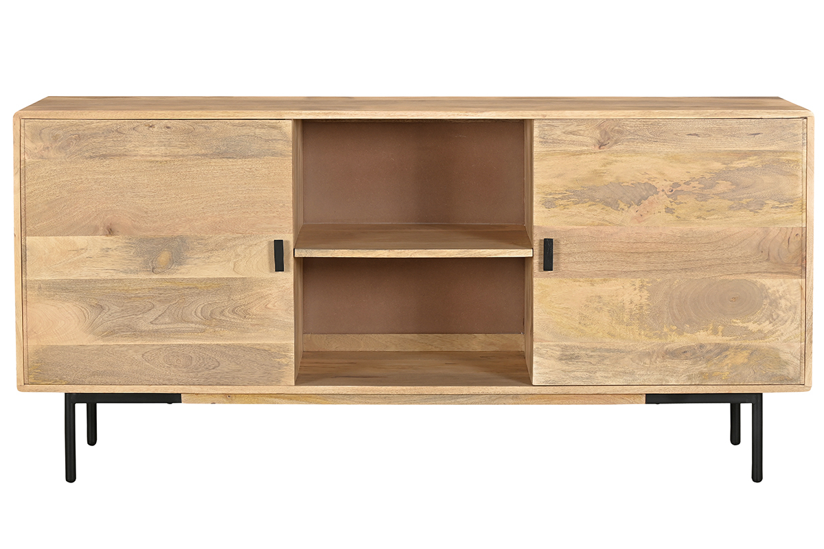 Credenza in legno chiaro massello di mango e metallo nero 2 ante L168 cm JUDE