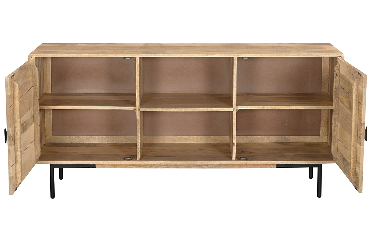 Credenza in legno chiaro massello di mango e metallo nero 2 ante L168 cm JUDE