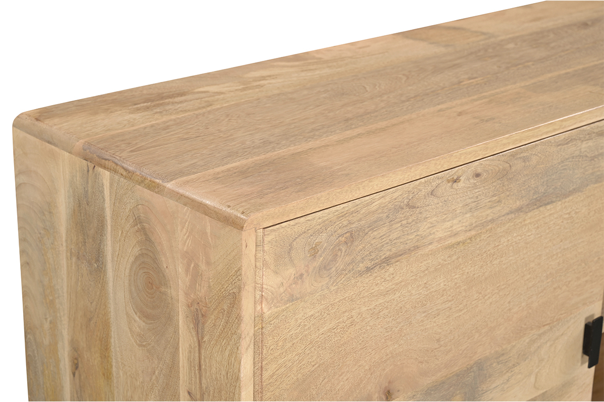 Credenza in legno chiaro massello di mango e metallo nero 2 ante L168 cm JUDE