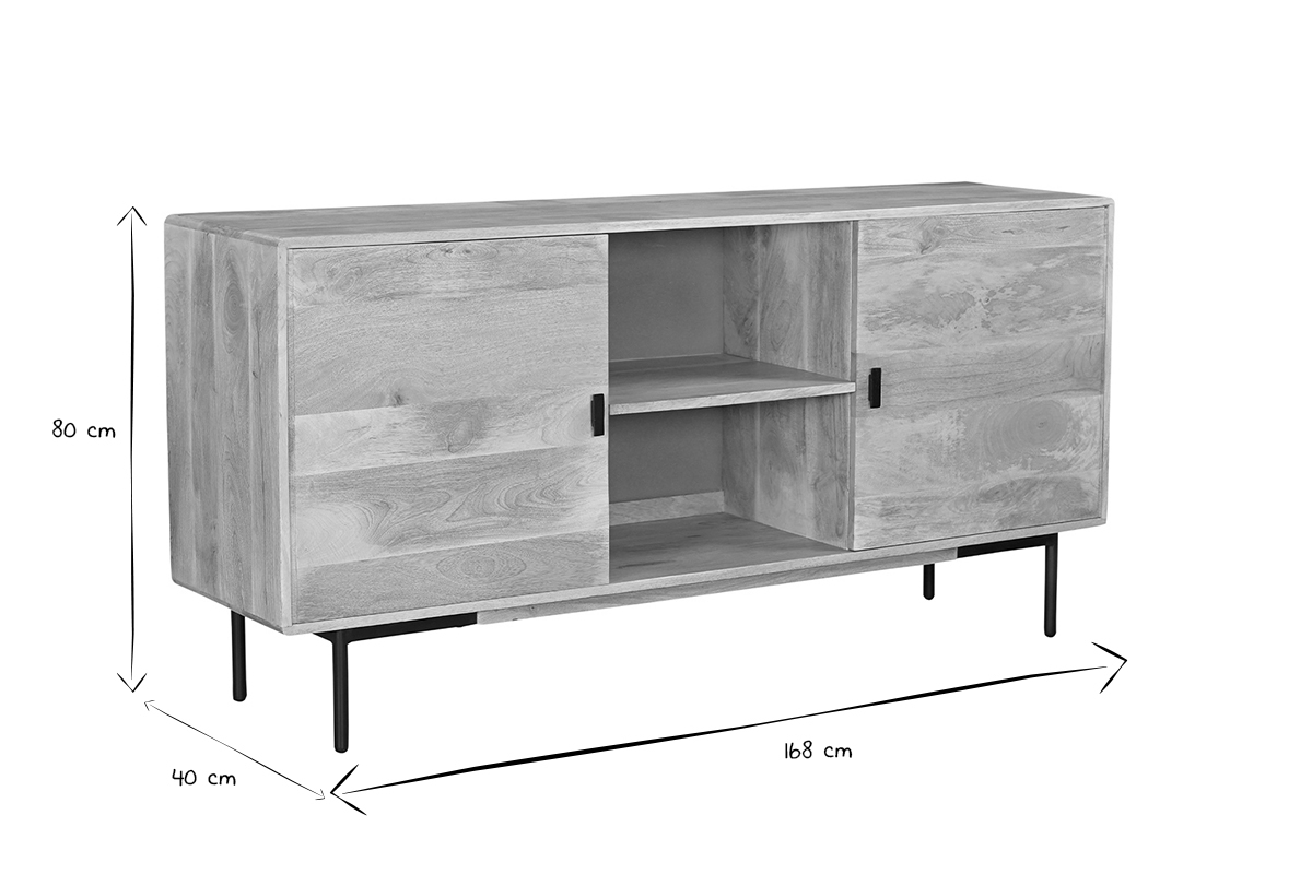 Credenza in legno chiaro massello di mango e metallo nero 2 ante L168 cm JUDE