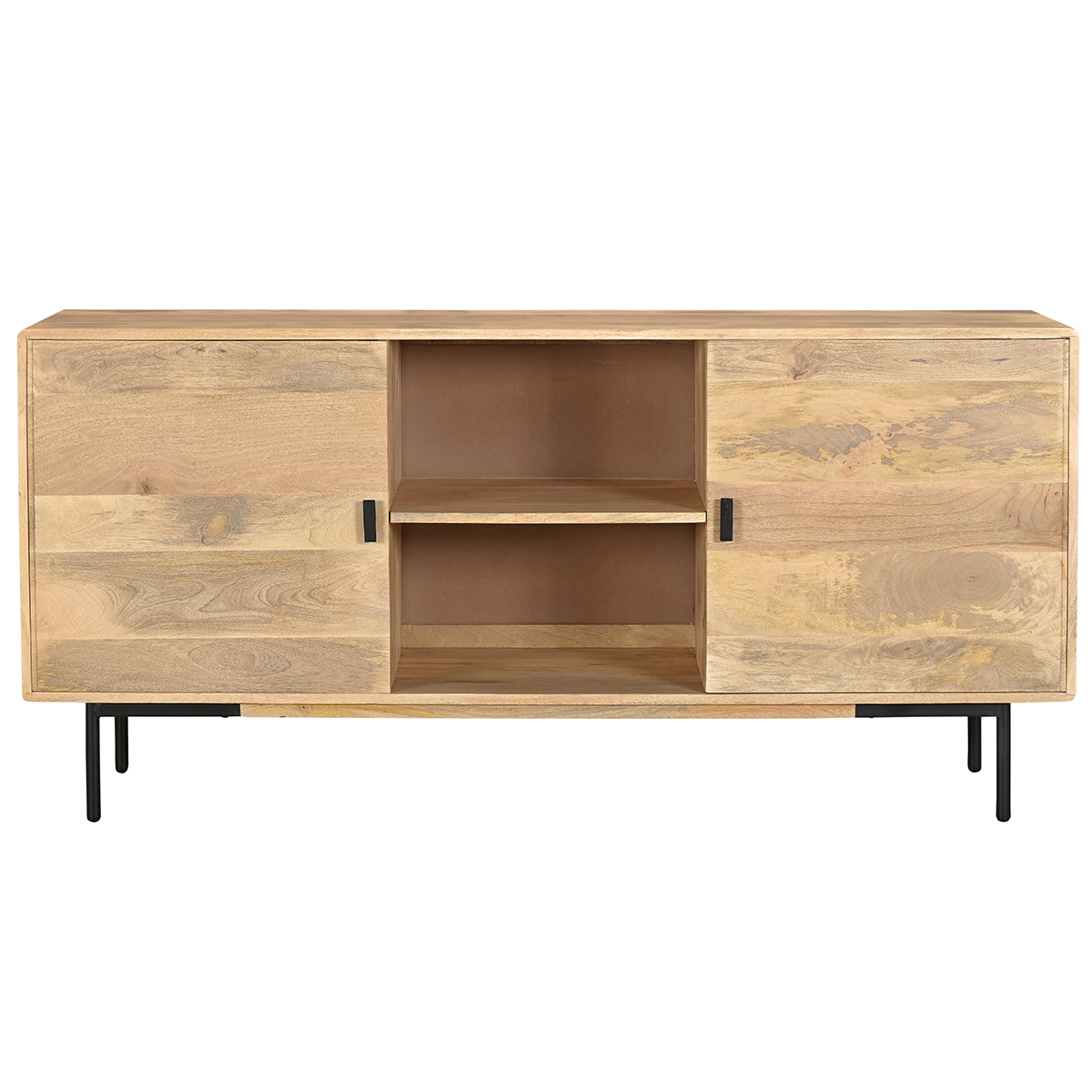 Credenza in legno chiaro massello di mango e metallo nero 2 ante L168 cm JUDE