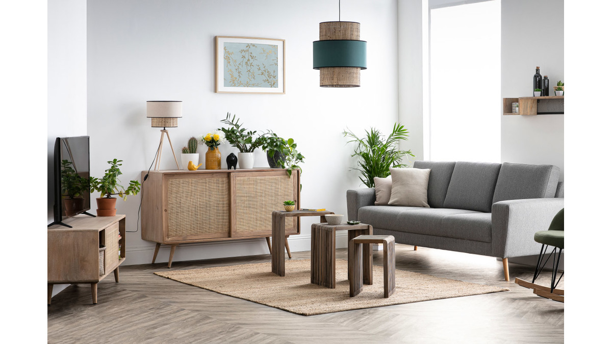 Credenza in legno di mango con intreccio in rattan ACANGE