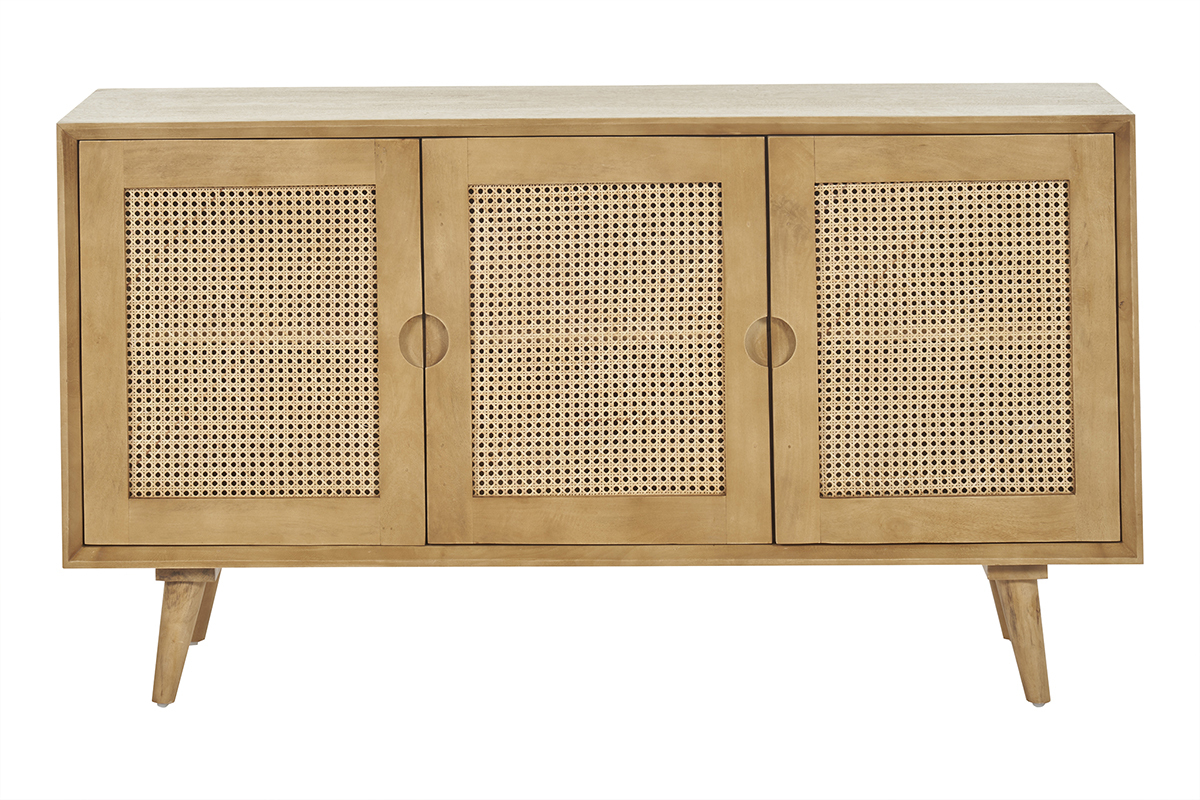 Credenza in legno di mango e motivo a intreccio rattan 3 ante L145 cm LAKA
