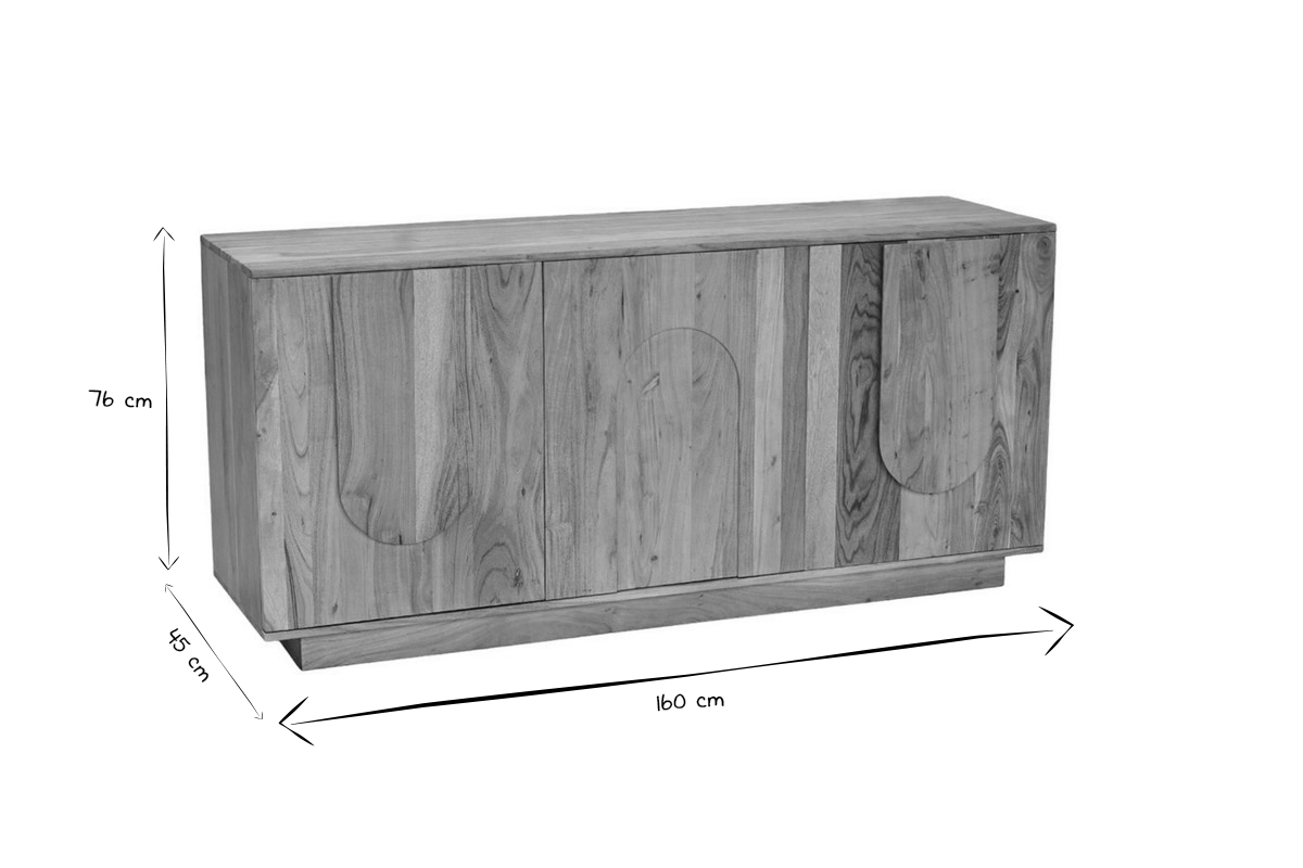 Credenza in legno massello con incisioni 3 ante L160 cm ARK