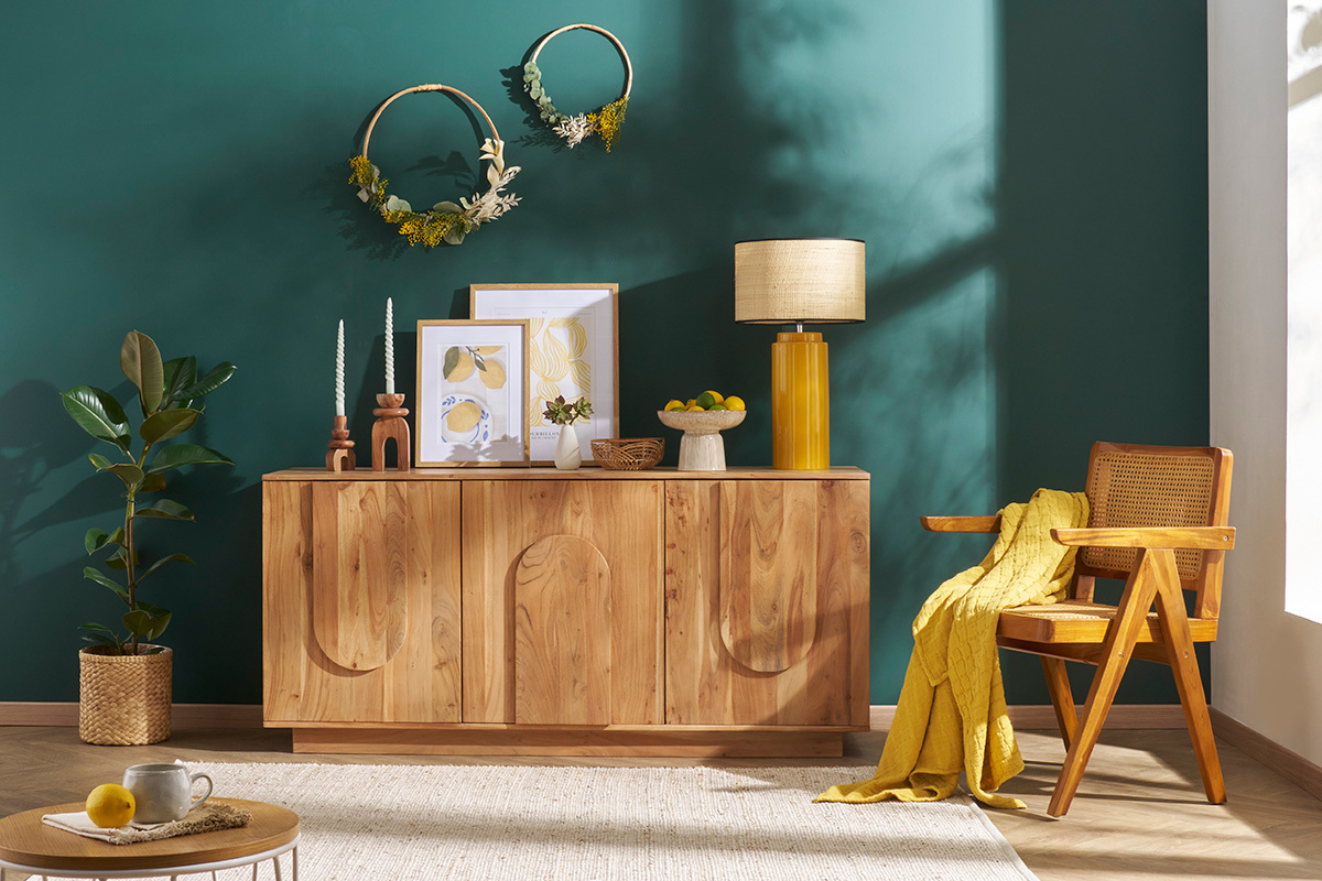 Credenza in legno massello con incisioni 3 ante L160 cm ARK