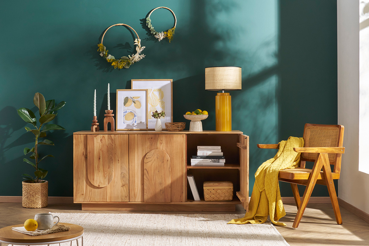 Credenza in legno massello con incisioni 3 ante L160 cm ARK
