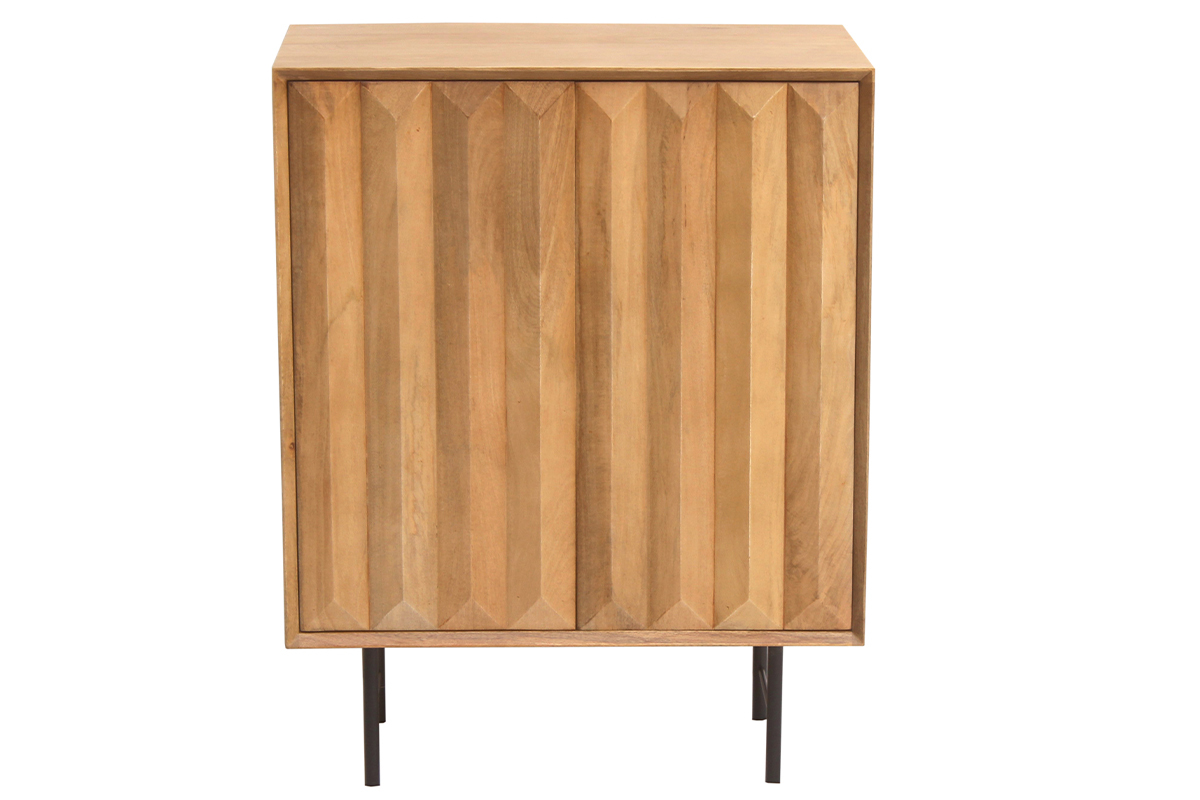 Credenza in legno massello di mango con incisioni e metallo nero 2 ante L70 cm AGRA