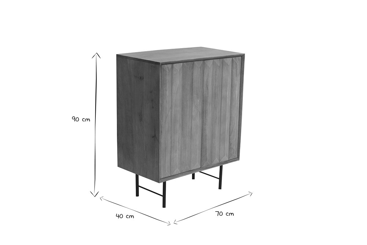 Credenza in legno massello di mango con incisioni e metallo nero 2 ante L70 cm AGRA