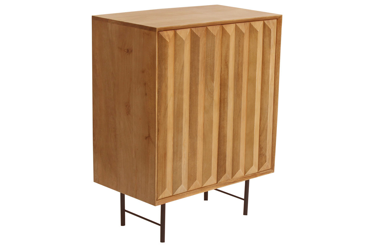 Credenza in legno massello di mango con incisioni e metallo nero 2 ante L70 cm AGRA