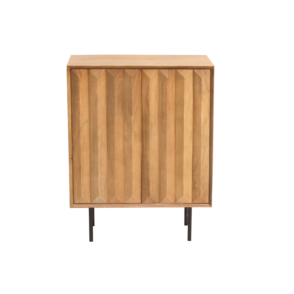Credenza in legno massello di mango con incisioni e metallo nero 2 ante L70 cm AGRA