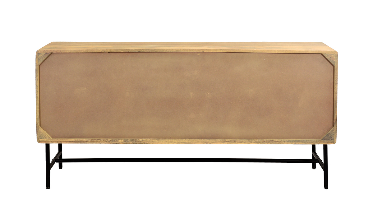 Credenza in legno massello di mango con incisioni e metallo nero 4 ante L160 cm MORISSON
