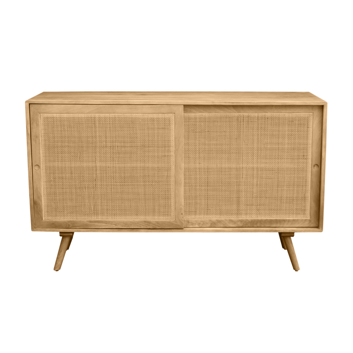 Credenza in legno massello di mango e motivo a intreccio in rattan 2 ante scorrevoli L135 cm ACANGE