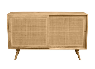 Credenza in legno massello di mango e motivo a intreccio in rattan 2 ante scorrevoli L135 cm ACANGE